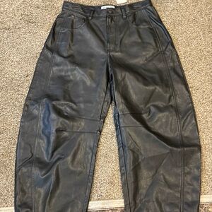We The Free Black Leather Barrel Trousers